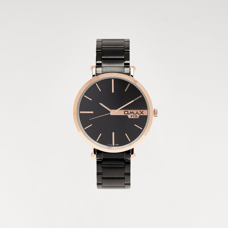 OMAX Men's Black Analog Wristwatch with Stainless Steel Strap - Image 1